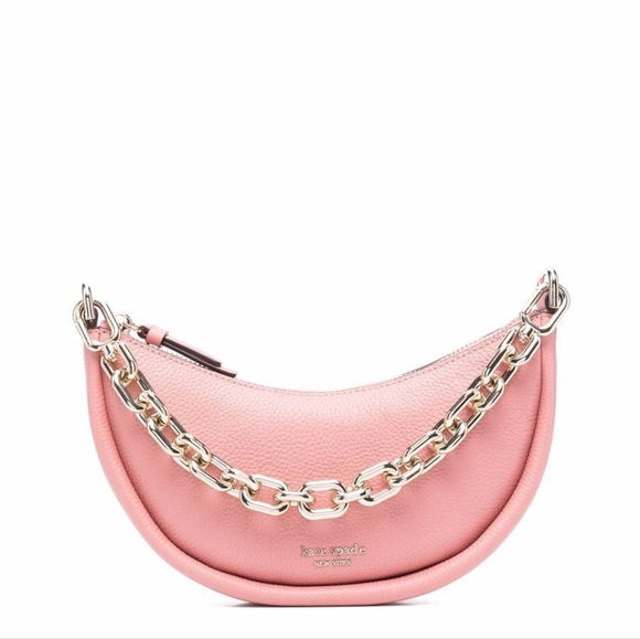 NWT AUTHENTIC Kate Spade Convertible Crossbody Smile Bag Pink Leather Gold Chain - Picture 11 of 17